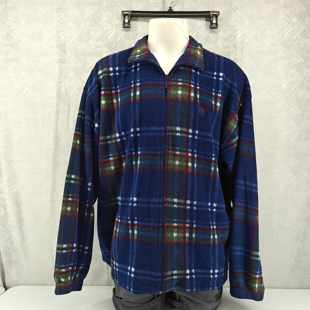 Wrangler Twenty X Fleece Jacket Mens XL Blue Plaid Full Zip Soft Warm Gorpcore